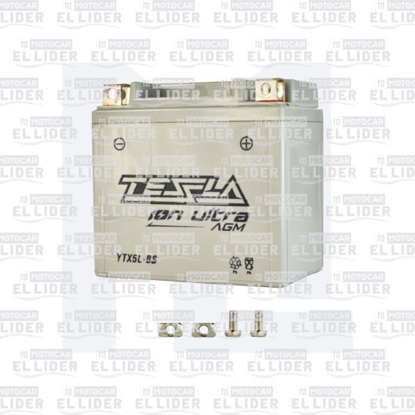 BATERIA YTX5L-BS AGM TESLA (FP) XR 150L/XR125L/XR300/CBF150/CB160F DLX/BROSS125/NXR125 ES/BWS100/FZ 16 2.0 FI/AN100 SPACE/ADVANCE 110/C100/PULSAR 150 NS/PULSAR 160 NS/XRE190/ BIZ